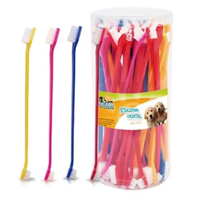 Escova Dental Dupla Savana Pet 1 Unidade Cores Sortidas