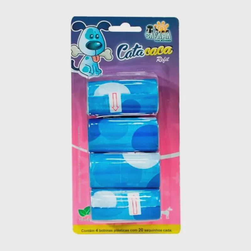 Refil Cata Caca Para Cães Azul Savana Pet 4 unidades