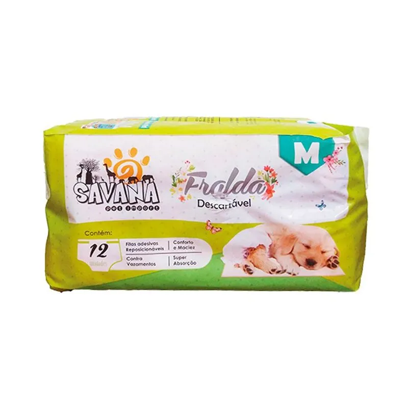 Fralda Higiênica Savana Descartável Premium Com 12 Unidades Para Cães Fêmeas - Tamanho M