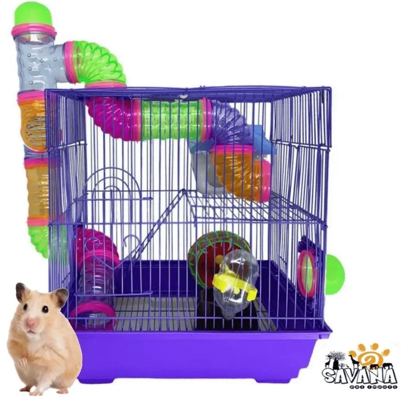 Gaiola Hamster 3 Andares Roxa Grande E Completa - Savana Pet