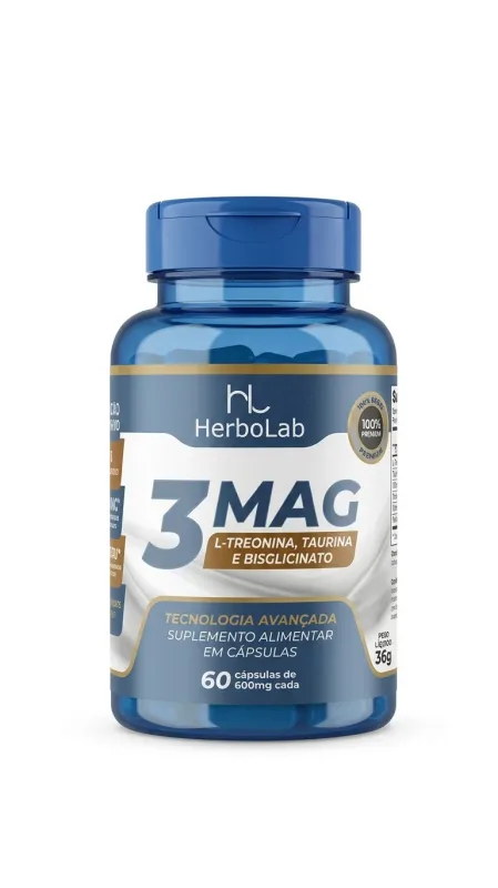 3 Mag (Treonina+Taurina+Mag) 60caps Herbolab - Lira Suplementos