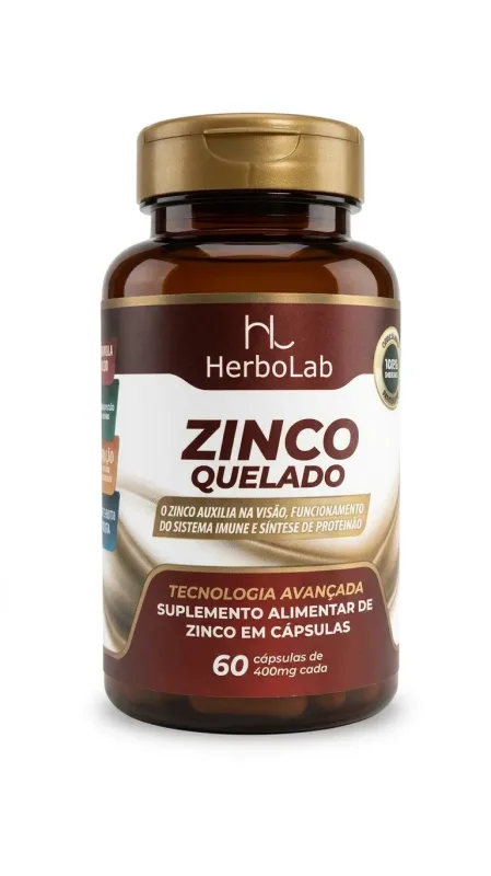 Zinco Quelado 400mg 60cps Herbolab - Lira Suplementos