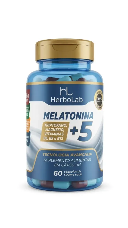 Melatonina+5 60 caps Herbolab - Lira Suplementos
