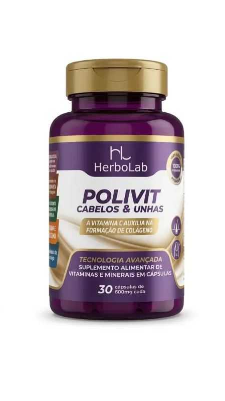 Polivit Cabelos &amp; Unhas 30 caps Herbolab - Lira Suplementos