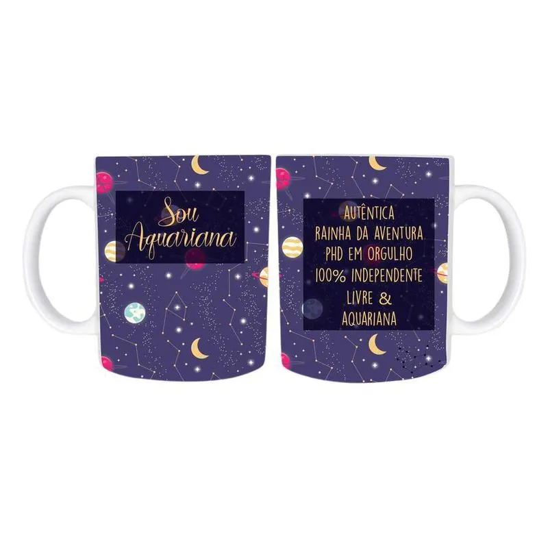 Caneca Temática Signo Aquario 2 Cerâmica 325Ml