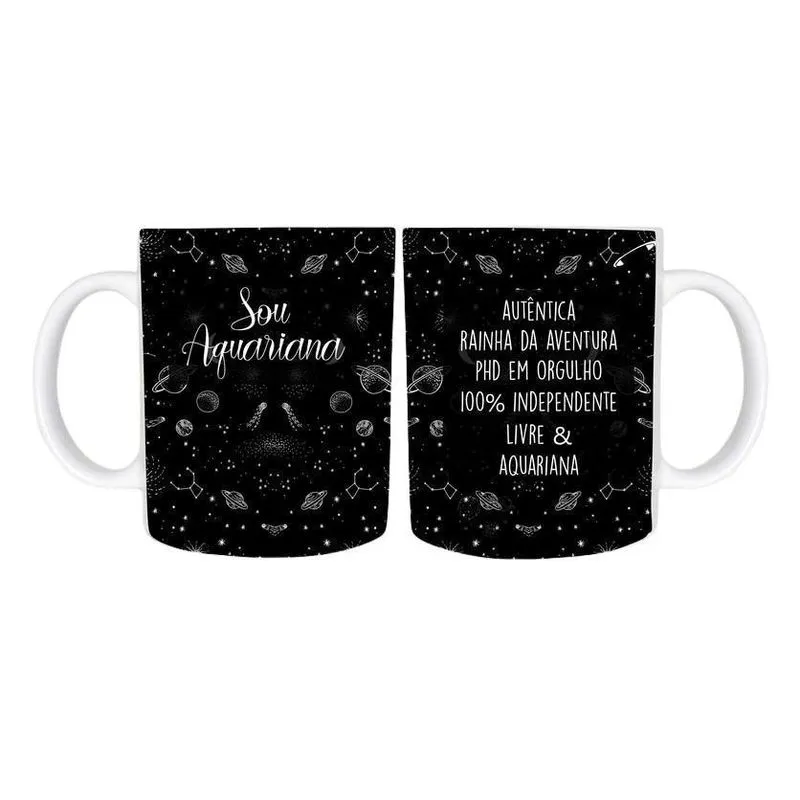 Caneca Temática Signo Aquario 3 Cerâmica 325Ml
