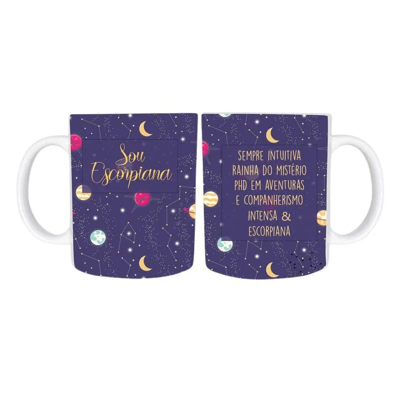 Caneca Temática Signo Escorpião 3 Cerâmica 325Ml