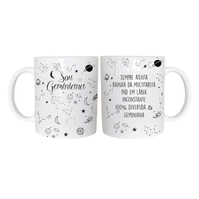 Caneca Temática Signo Gêmeos 1 Cerâmica 325Ml
