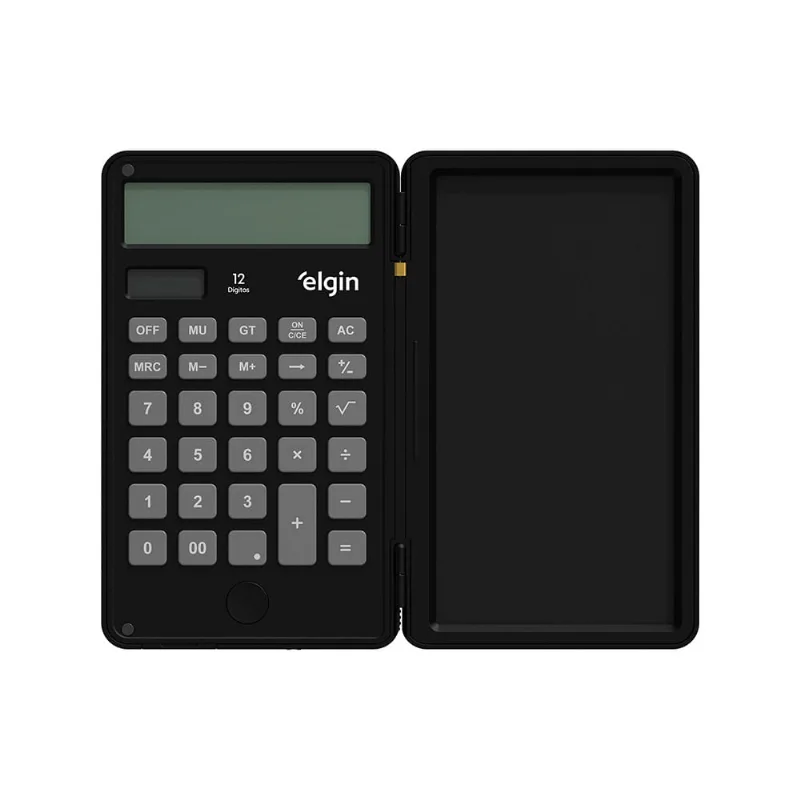 Calculadora Com Tela para Anotação Preta - 12 Dígitos Duplo Zero Funções Avançadas