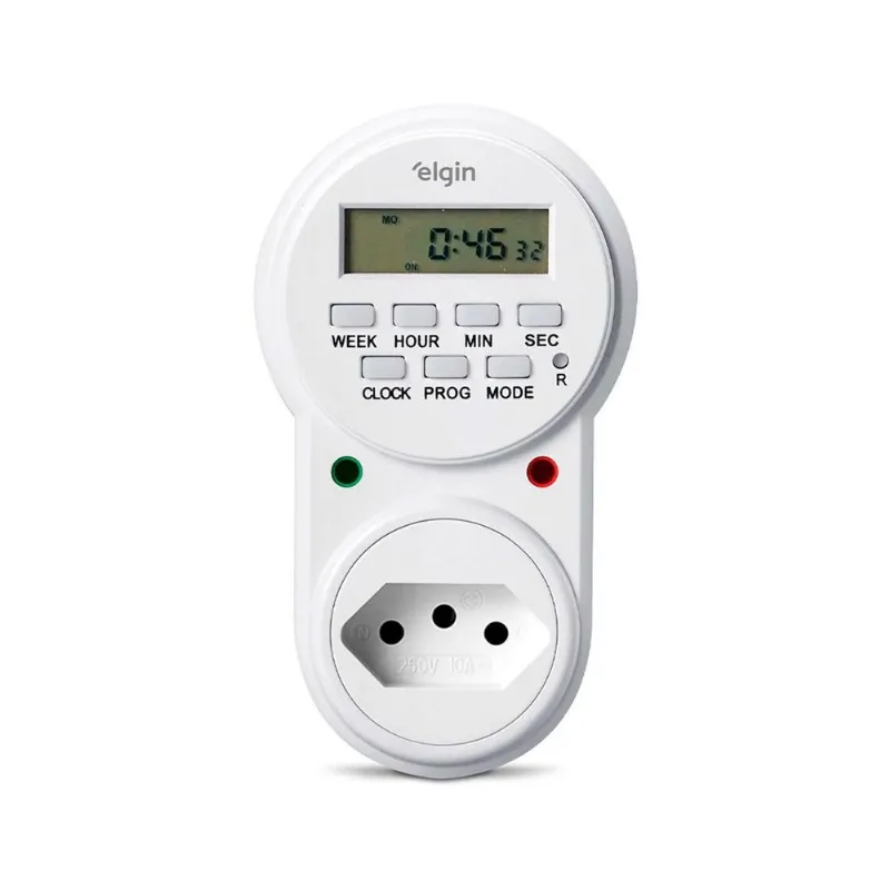 Timer Temporizador Digital Bivolt - 10A - 2P+T - 10 Programações - Proteção IP20 - Elgin - Elgin