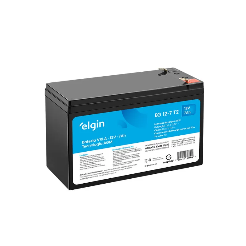 Bateria Selada VRLA-AGM - EG 12V 7Ah T2 - Elgin