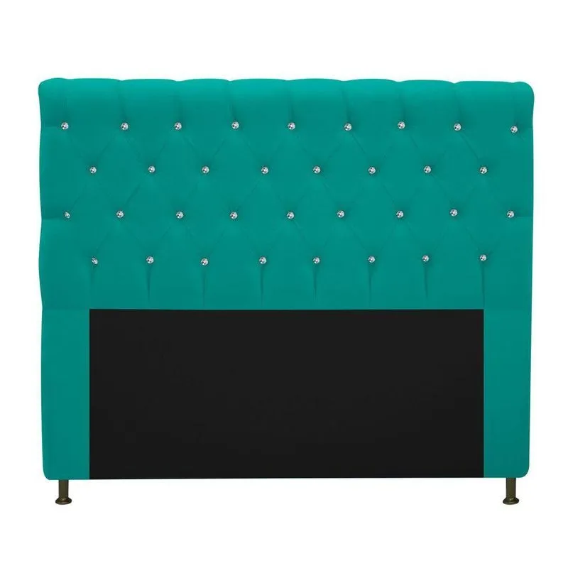 Cabeceira Estofada Cristal 195cm King Size Azul Turquesa