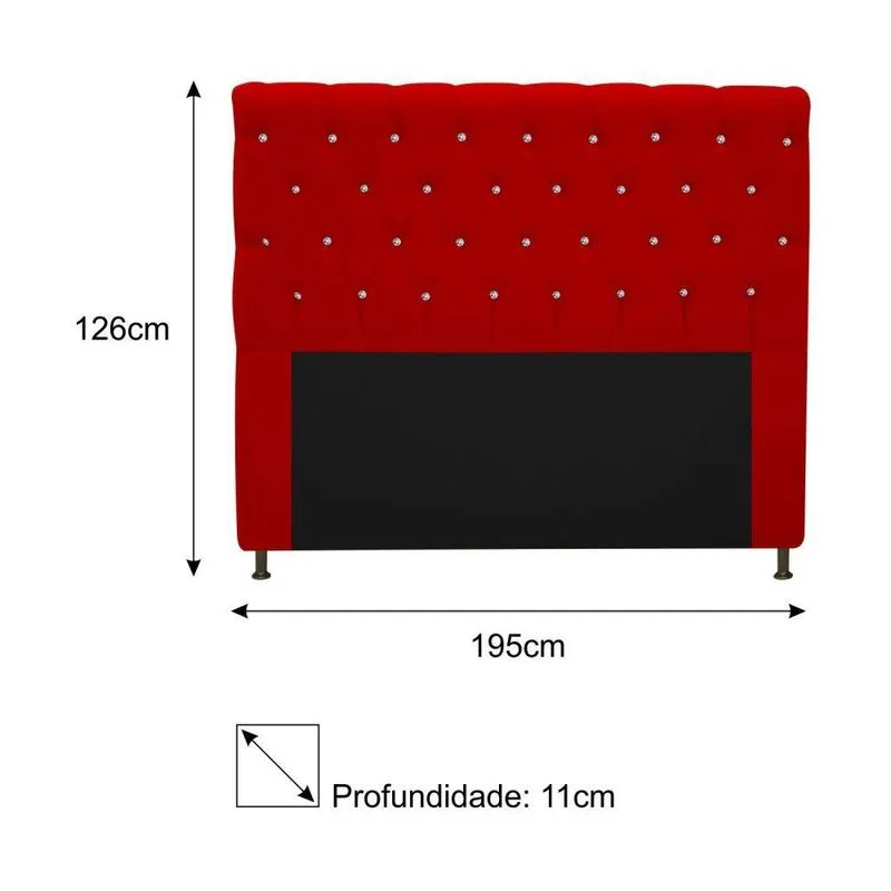 Cabeceira Estofada Cristal 195cm King Size Vermelho