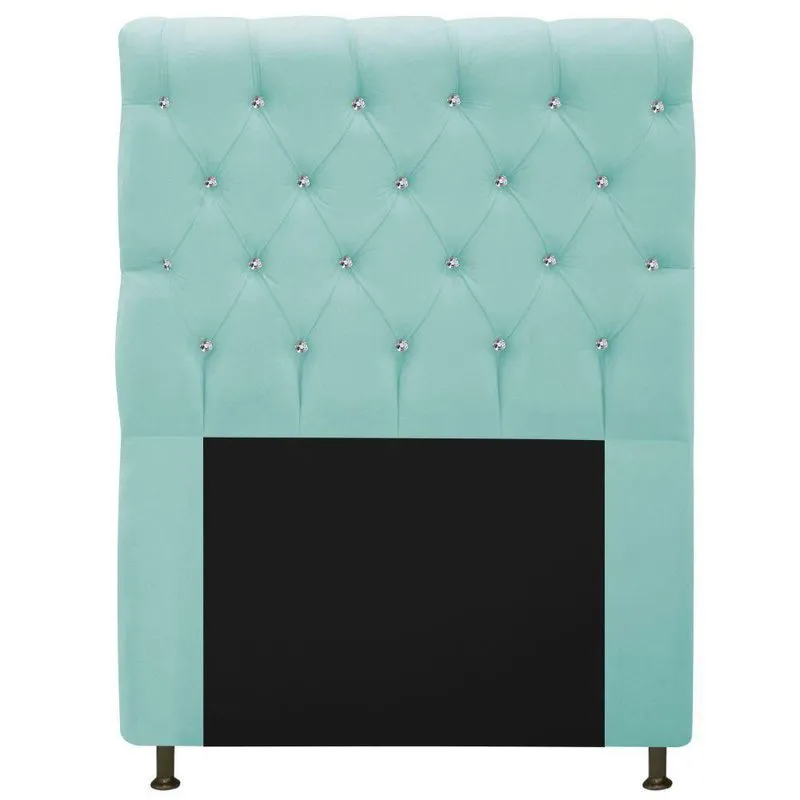 Cabeceira 90cm Solteiro Com Strass Suede Azul Tiffany