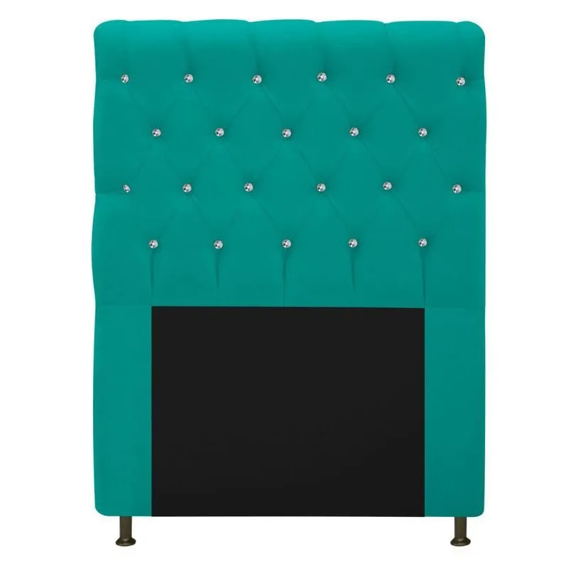 Cabeceira Estofada Cristal 90cm Solteiro Azul Turquesa