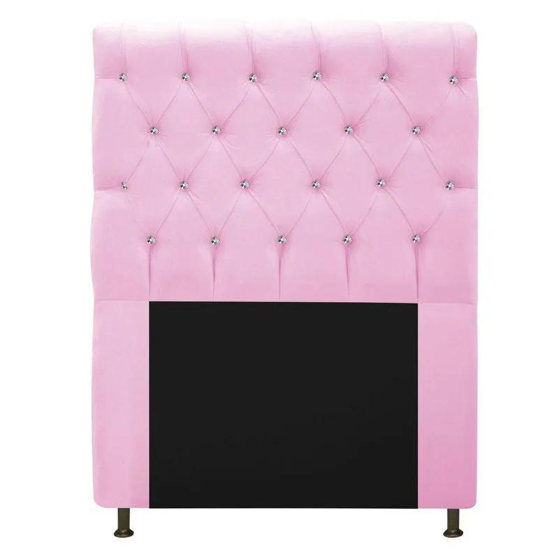 Cabeceira Cristal 90cm Solteiro Com Strass Suede Rosa Bebê