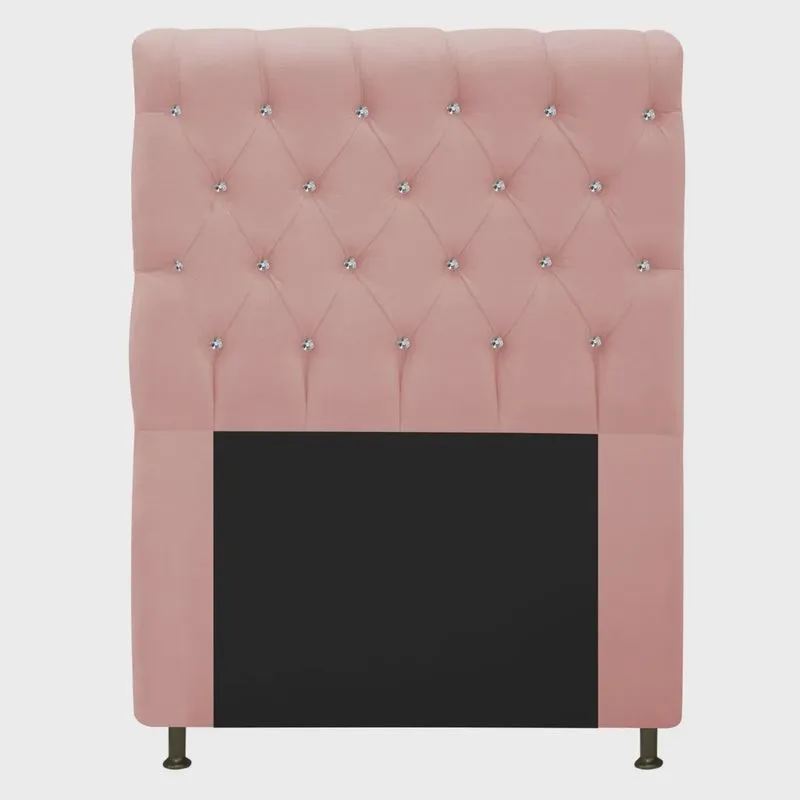 Cabeceira Estofada Cristal 90 cm Solteiro Com Strass Suede Rosê - adj Decor