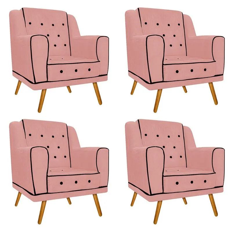 kit 04 Poltronas Olivia Pés Palito Mel Suede Rosê - ADJ Decor