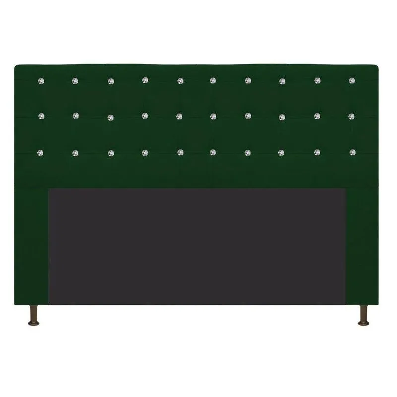Cabeceira Estofada Dama 160cm Queen Size Strass Suede Verde