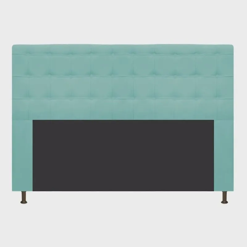 Cabeceira Estofada Dama 195 cm King Size Com Botonê Suede Azul Tiffany - adj Decor