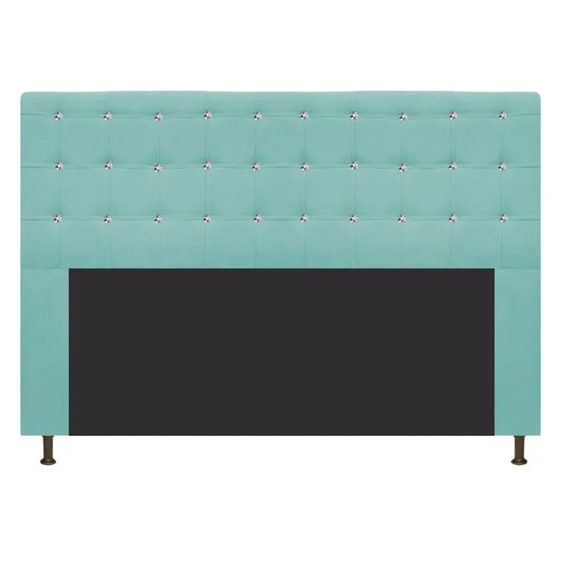 Cabeceira Estofada Dama 195 Cm King Size Suede Azul Tiffany