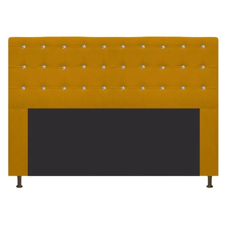 Cabeceira Estofada Dama 195 Cm King Size Com Strass Mostarda