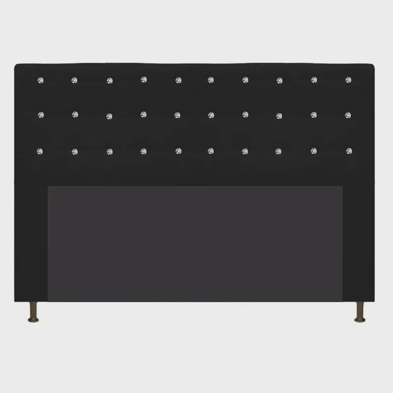 Cabeceira Estofada Dama 195 cm King Size Com Strass Suede Preto - adj Decor