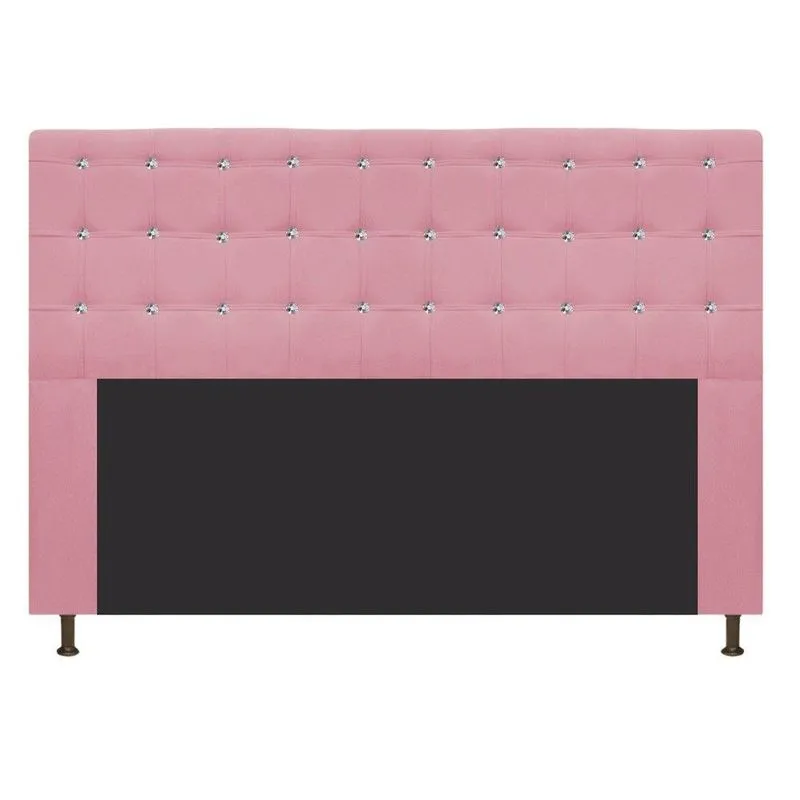 Cabeceira Estofada Dama 195 Cm King Size Suede Rosa Bebê