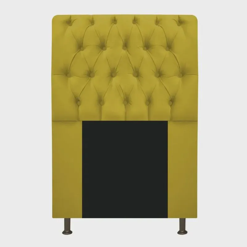 Cabeceira Estofada Lady 100 cm Solteiro Com Capitonê Suede Amarelo renascer decor Cabeceira Estofada Lady 100 cm Solteiro Com Capitonê Suede Amarelo - adj Decor