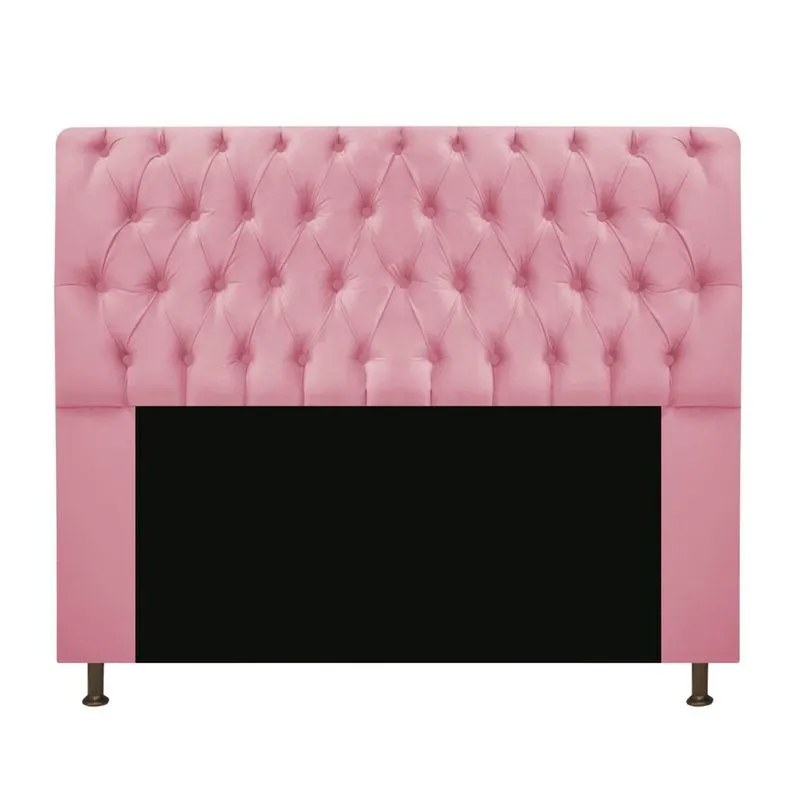 Cabeceira Estofada Lady 140 cm Casal Com Capitonê Suede Rosa Bebê - Amarena Móveis