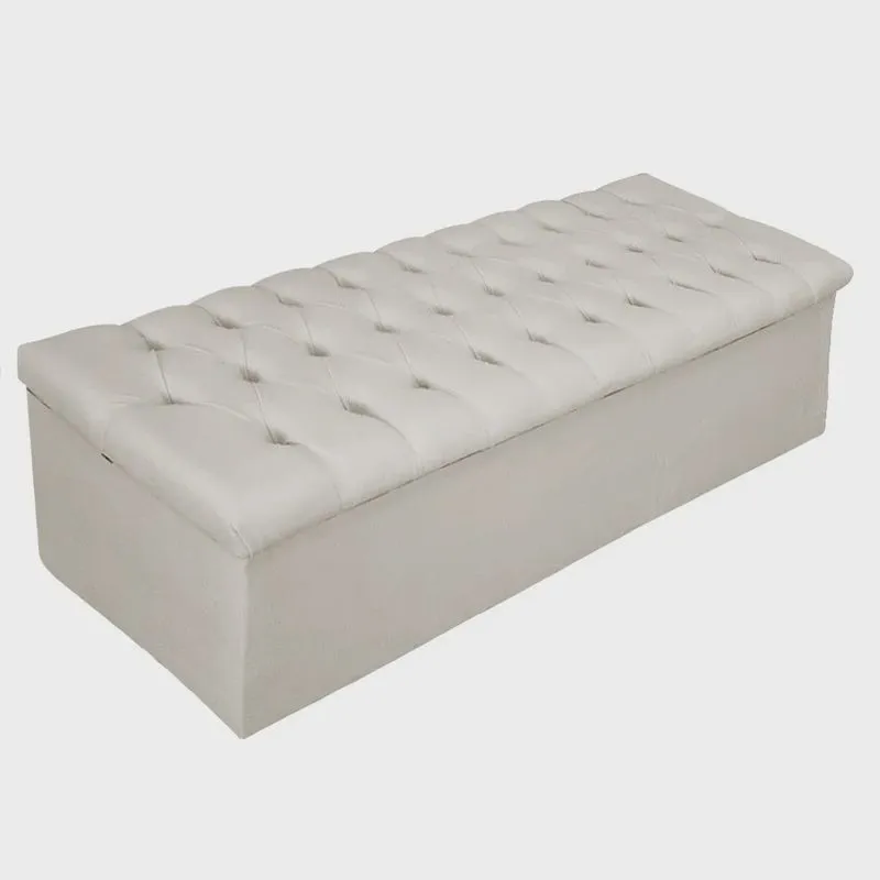 Recamier Baú Estofada Mel 140 cm Casal Com Capitonê Suede Bege - adj Decor