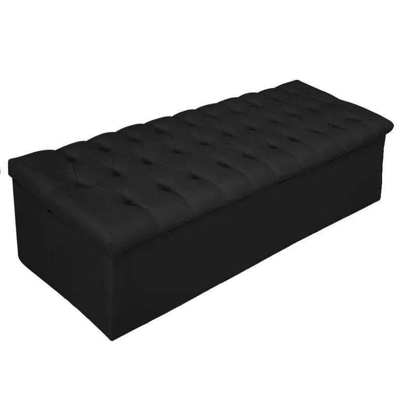 Calçadeira Baú Estofada Mel 195 cm King Size Com Capitonê Suede Preto - Amarena Móveis
