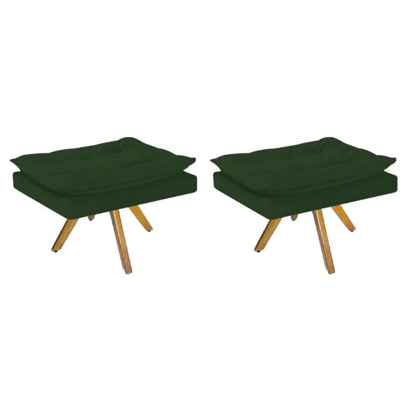 Kit 02 Puffs Apolo Base Giratória De Madeira Suede Verde
