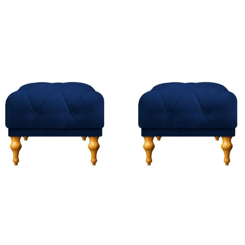 Kit 02 Puffs Decorativos Dani Suede Azul Marinho Adj Decor