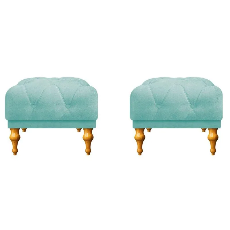 Kit 02 Puffs Decorativos Dani Suede Azul Tiffany Adj Decor