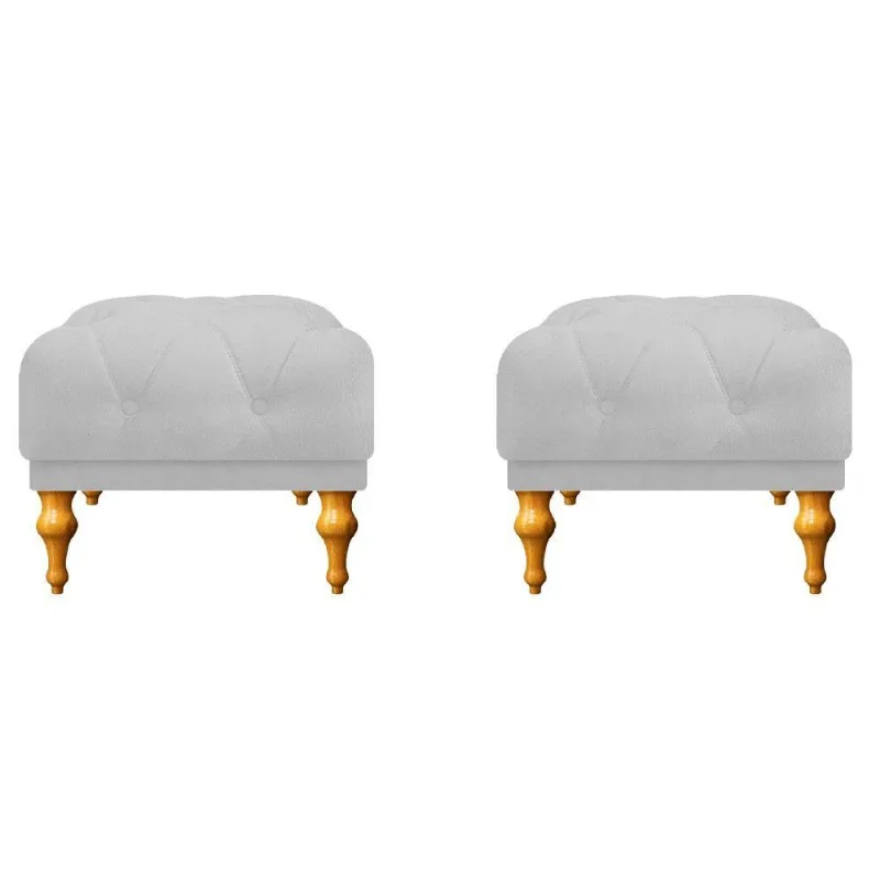Kit 02 Puffs Decorativos Dani Suede Branco Adj Decor