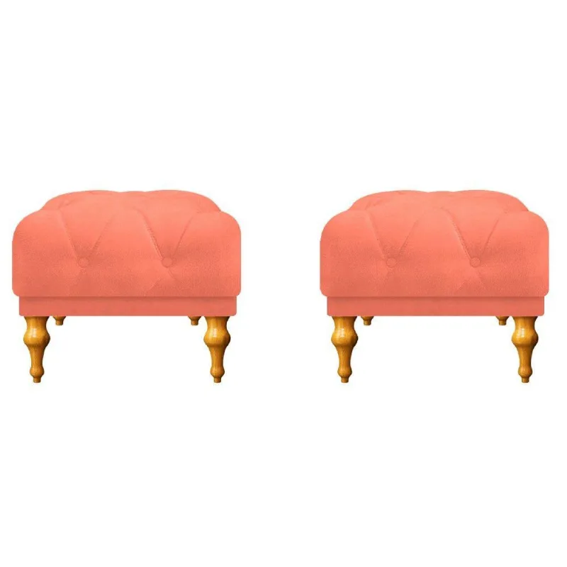 Kit 02 Puffs Decorativos Dani Suede Coral Adj Decor