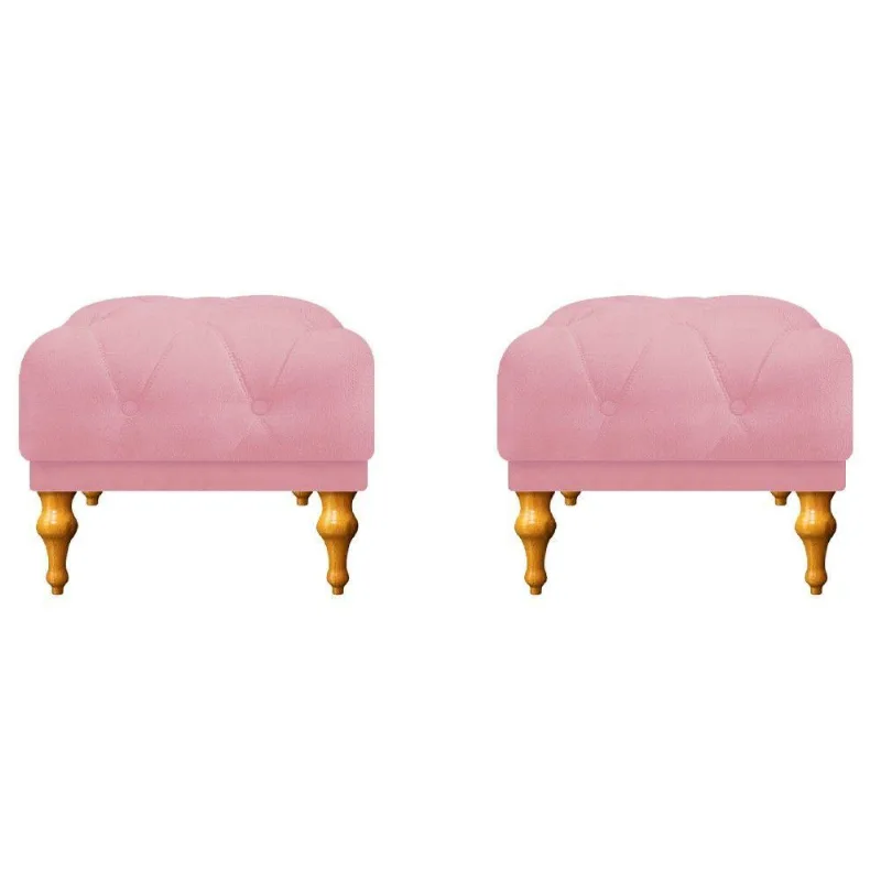 Kit 02 Puffs Decorativos Dani Suede Rosa Bebê Adj Decor