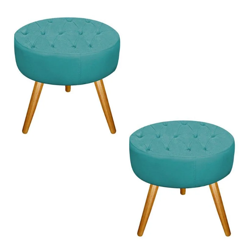 2 Puffs Fernanda Palito Mel Suede Azul Turquesa Adj Decor