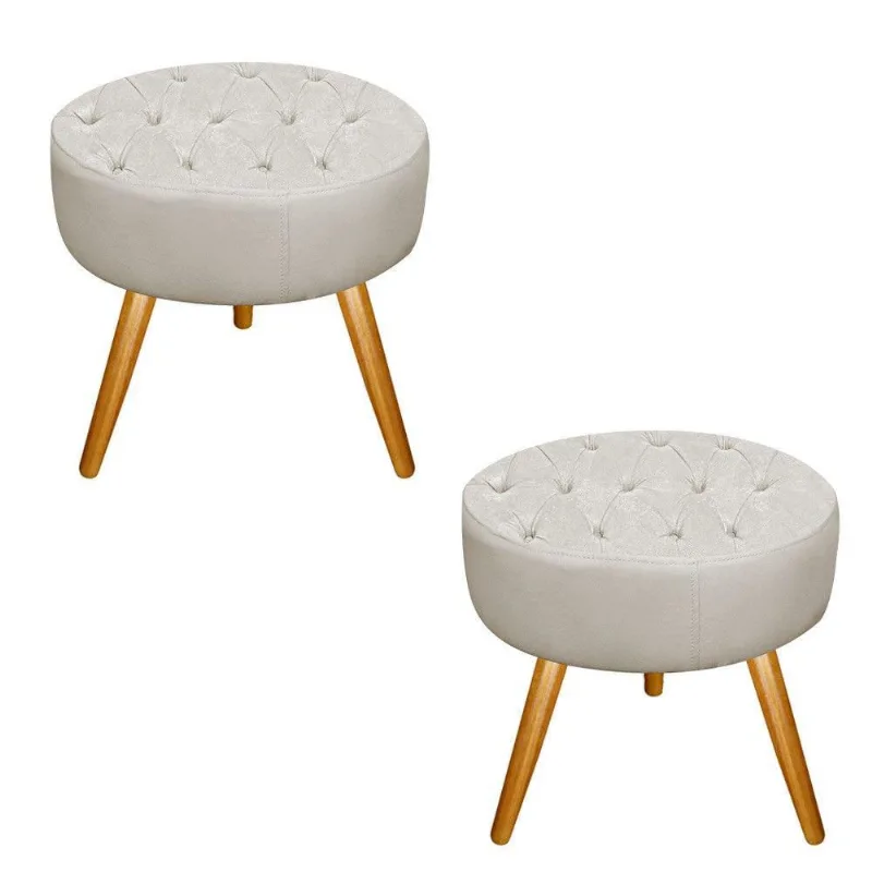 Kit 02 Puffs Fernanda Palito Mel Suede Bege Adj Decor