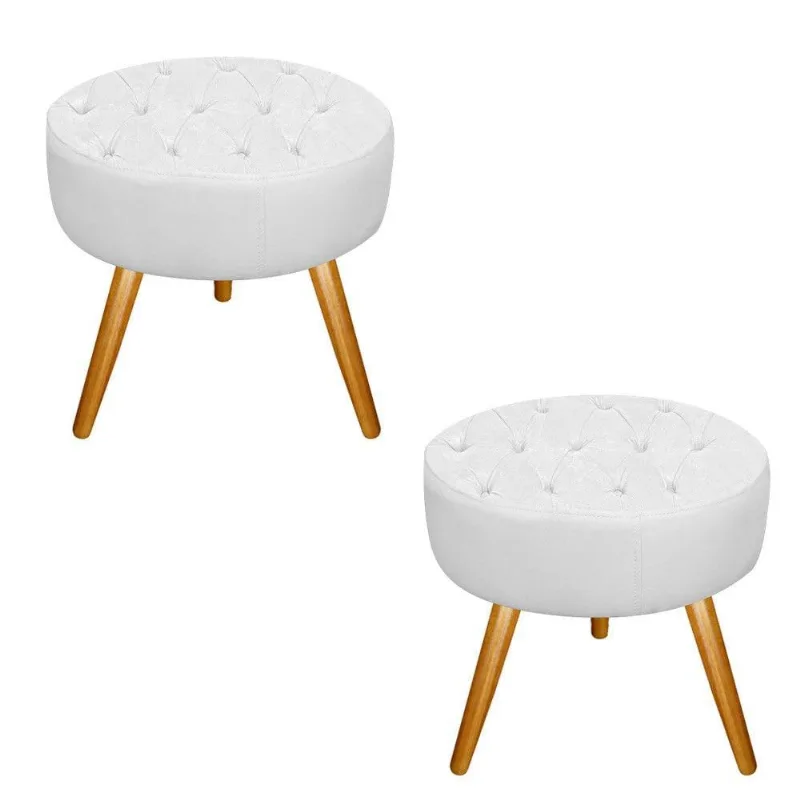 Kit 02 Puffs Fernanda Palito Mel Suede Branco Adj Decor