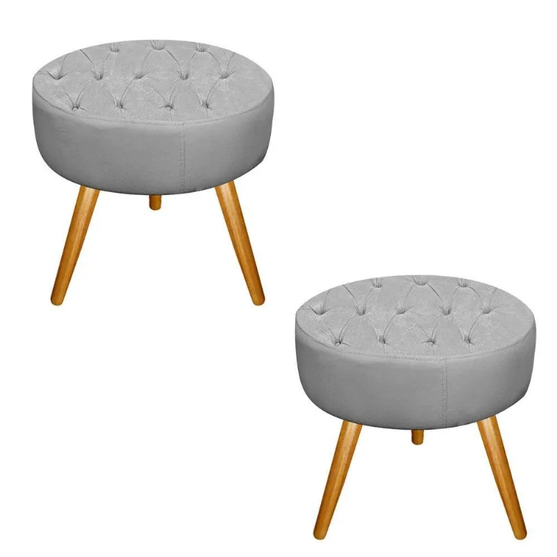 Kit 02 Puffs Fernanda Palito Mel Suede Cinza Adj Decor