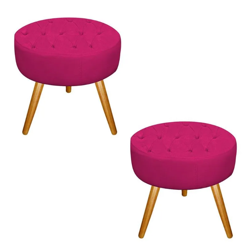 Kit 02 Puffs Fernanda Palito Mel Suede Pink Adj Decor