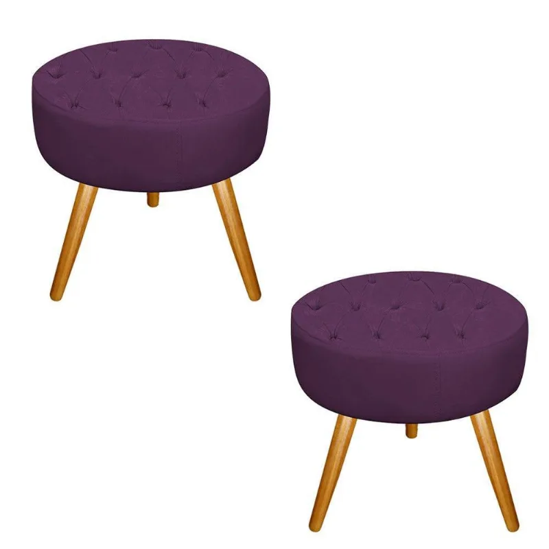 Kit 02 Puffs Fernanda Palito Mel Suede Roxo Adj Decor