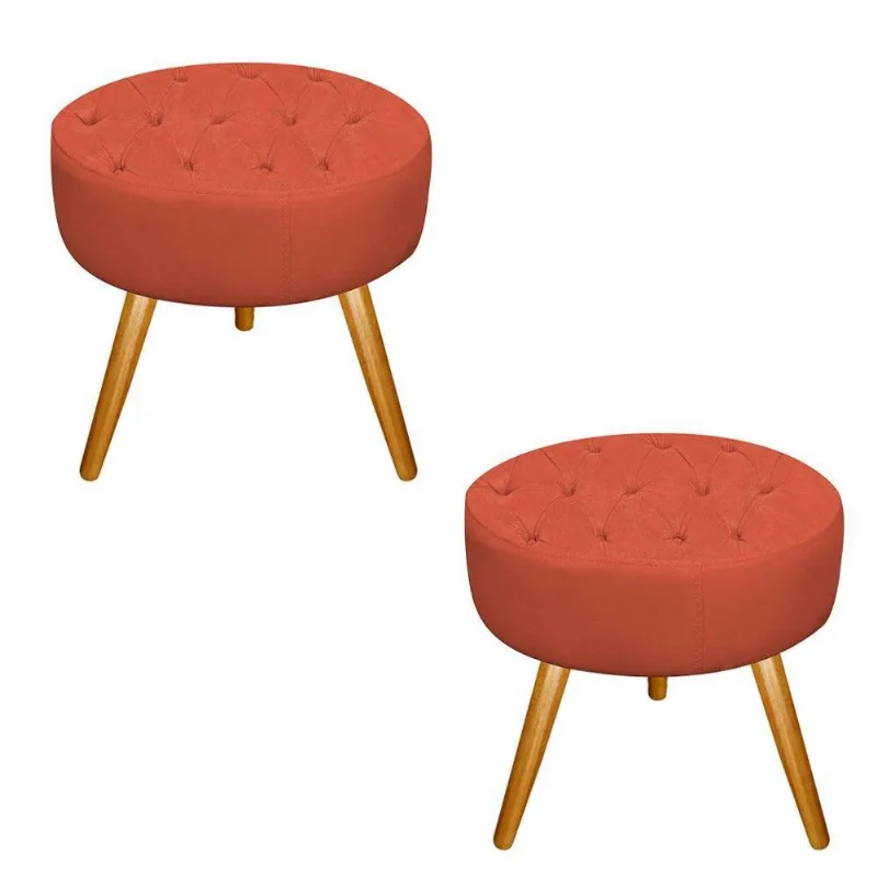 Kit 02 Puffs Fernanda Palito Mel Suede Terracota Adj Decor
