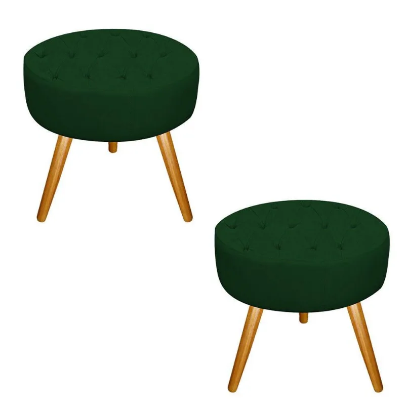 Kit 02 Puffs Fernanda Palito Mel Suede Verde Adj Decor