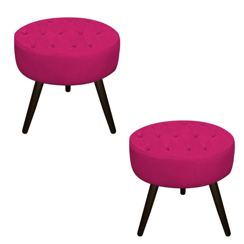Kit 02 Puffs Fernanda Palito Tabaco Suede Pink Adj Decor