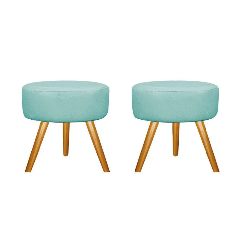 Kit 02 Puffs Sofia Palito Mel Suede Azul Tiffany Adj Decor