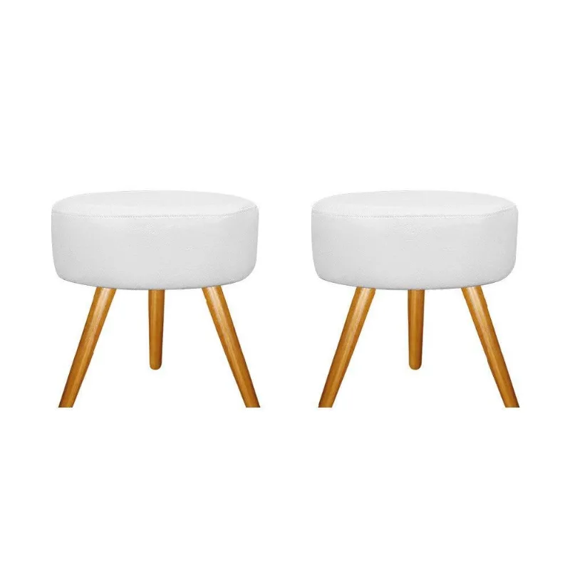 Kit 02 Puffs Sofia Palito Mel Suede Branco