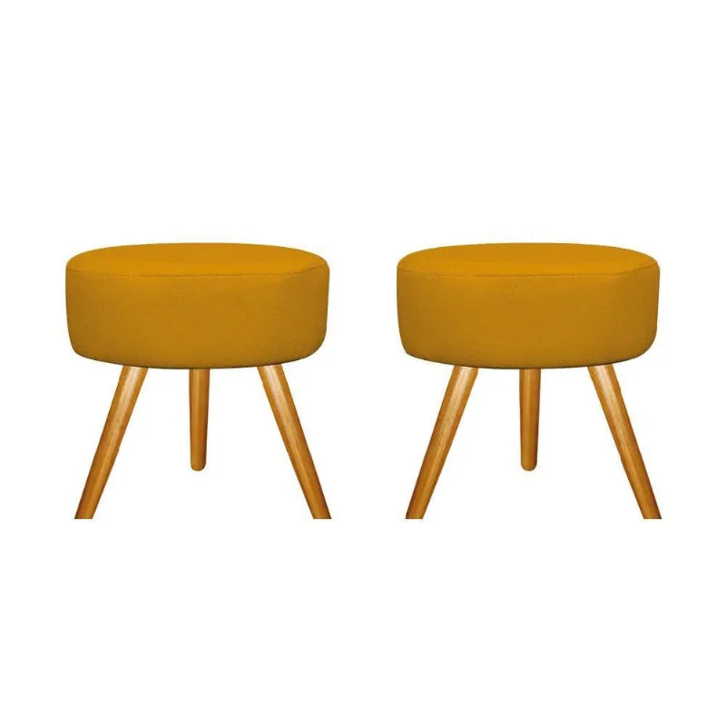 Kit 02 Puffs Sofia Palito Mel Suede Mostarda Adj Decor